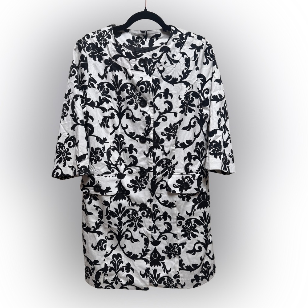 NWT: Elegant Black and White Floral Women's Coat